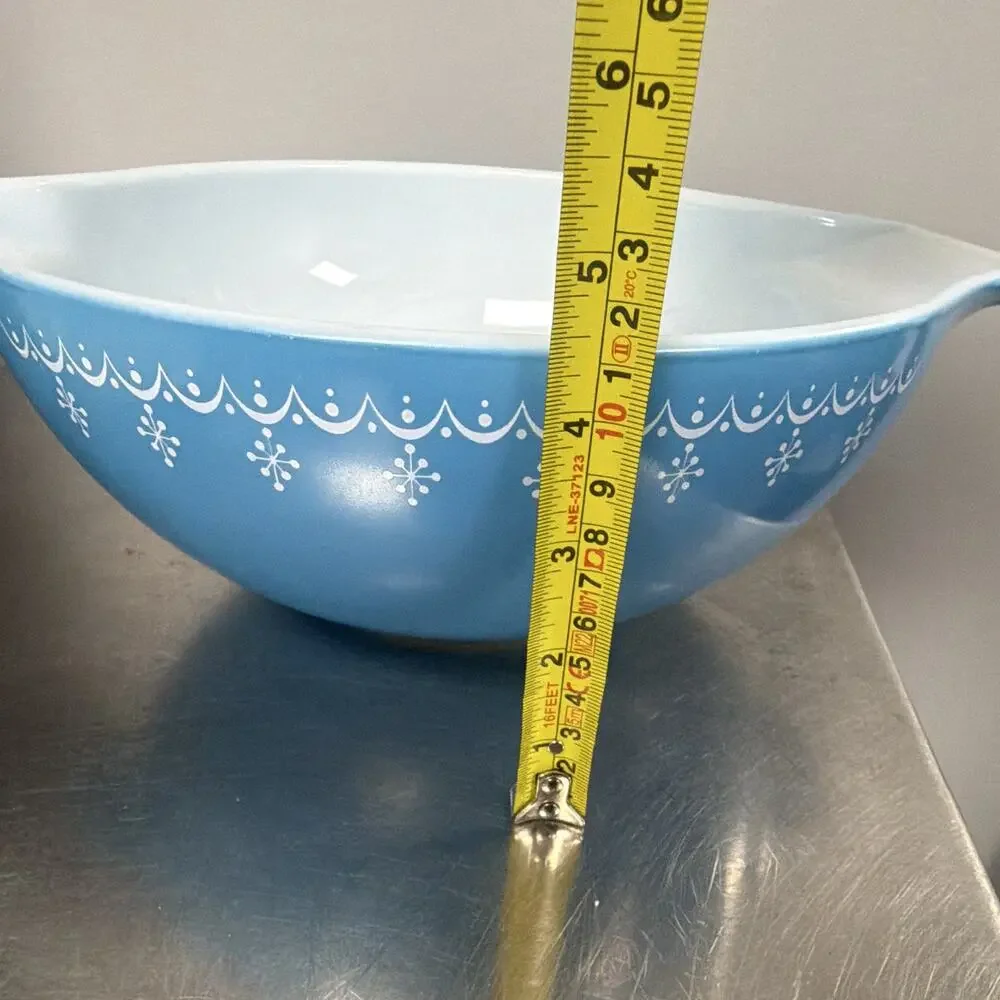3 Vintage PYREX Cinderella Blue Garland SNOWFLAKE 441 443 444 Mixing Bowls Set